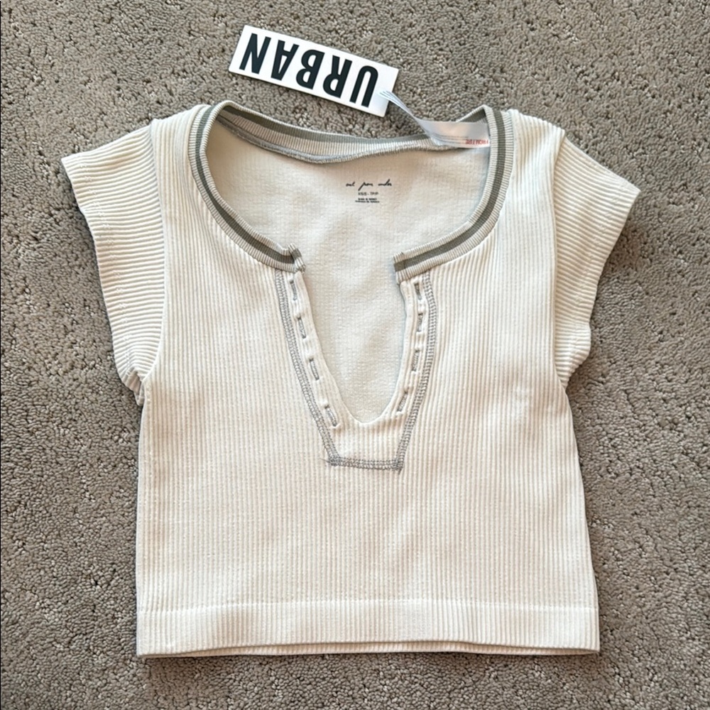 Urban Outfitters Cream Ribbed Crop Top